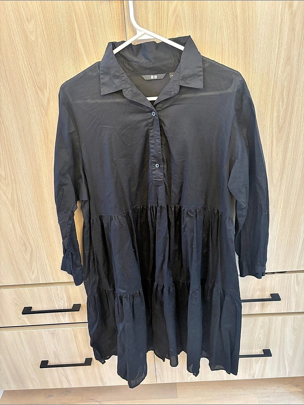 Uniqlo Cotton Tiered Mini Dress Black Size Large